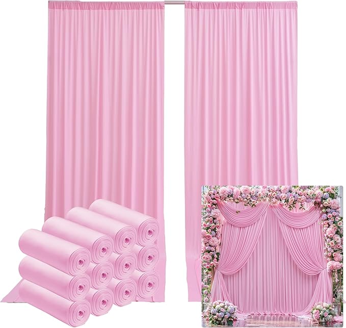 60ftx14FT Wrinkle Free Pink Backdrop Curtain, 12 Panels 14FT Height Pink by LeegleriTableSkirt