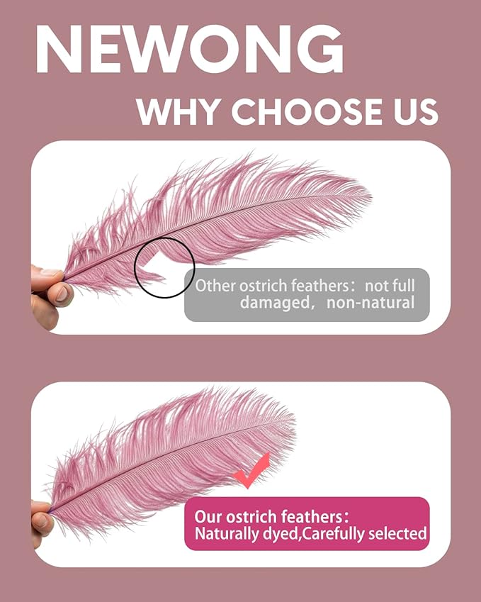 NEWONG 30pcs Peony Pink Ostrich Feathers Natural Bulk 9-12inch Vase Craft - Image 4