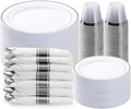 BESTVIP 350PCS Silver Plastic Dinnerware Set, Disposable Party Plates by Bestvip