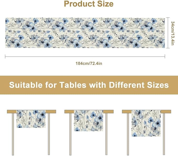 Watercolor Floral Table Runner, 13x120 Inch - Image 2