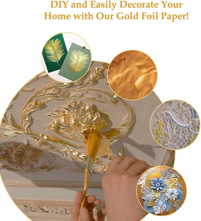 dshyuauoci 10 Sheets Gold Flakes, Premium Gold Leaf 3.15×3.15 Inches Craft Art - Image 3