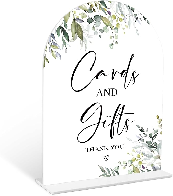 Greenery Cards and Gifts Sign, 6 x 8 Inch White Arch Acrylic Wedding Sign by Qoqxjodd