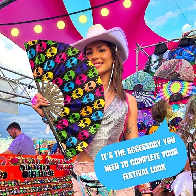 Kandies World UV Reactive Custom Festival Folding Hand Fan - Image 3