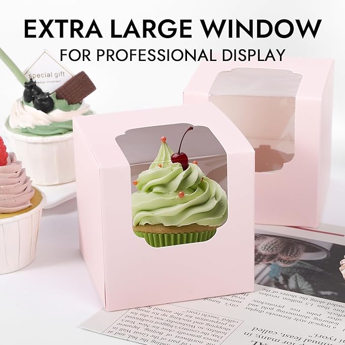 JCD 70 packs Pink Cupcake Boxes Individual Cupcake Container 3.5" x 3.5" x 3.5" - Image 3