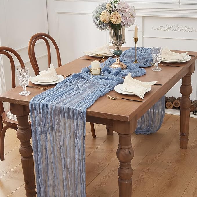Dusty Blue 2 Pack Cheesecloth Table Runner 120 Inch 10 FT Boho Rustic Gauze - Image 5