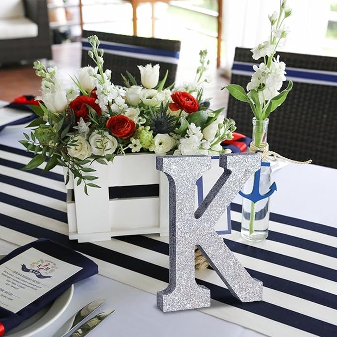 TONIFUL 8 Inch Silver Glitter Letter K Table Centerpiece A-Z Silver Birthday - Image 5
