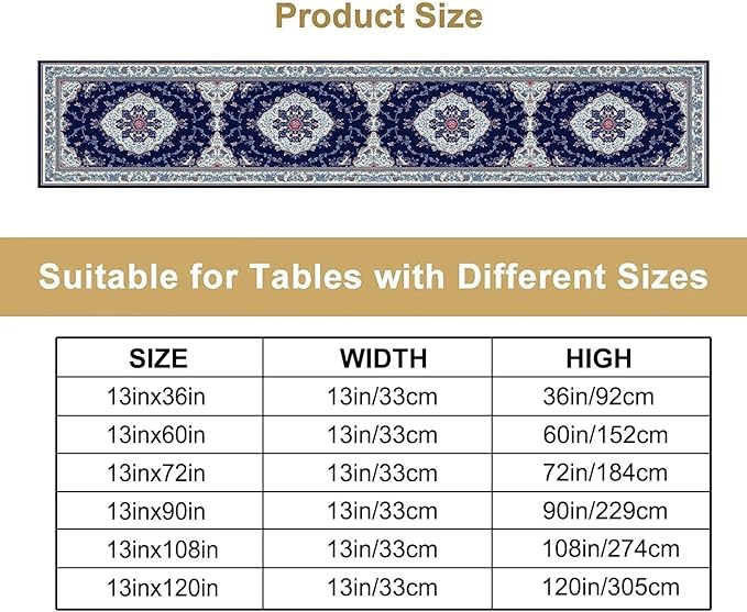 Elegant Palace Boho Blue Table Runner Vintage French Style Farmhouse Geometric - Image 4