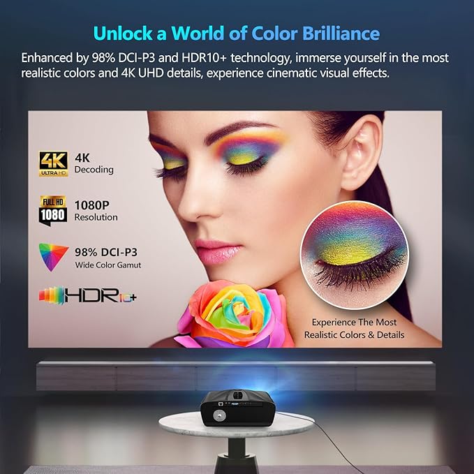 Ultra HD 4K Projector Auto Focus HDR WiFi6, Smart LED WiFi Bluetooth Projector - Image 4