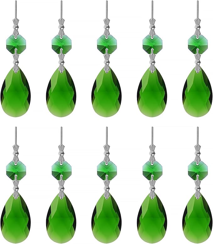 10pcs Crystal Prisms Chandelier Green Ornament Pendants Rainbow Maker 38mm Drop by LONGSHENG-SINCE2001-