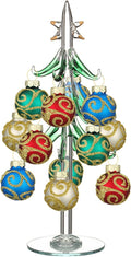 Glass Christmas Tree with 12 Ornament Glitter Balls Tabletop Wine Glass Charms by Cinnvoice
