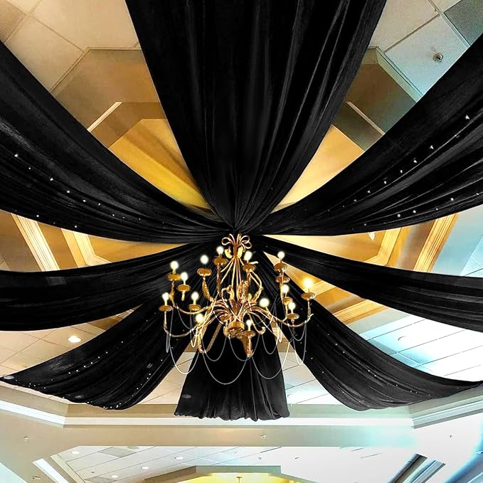 6 Panels Black Ceiling Drapes for Wedding 5ftx20ft Chiffon Fabric Arch Draping - Image 5