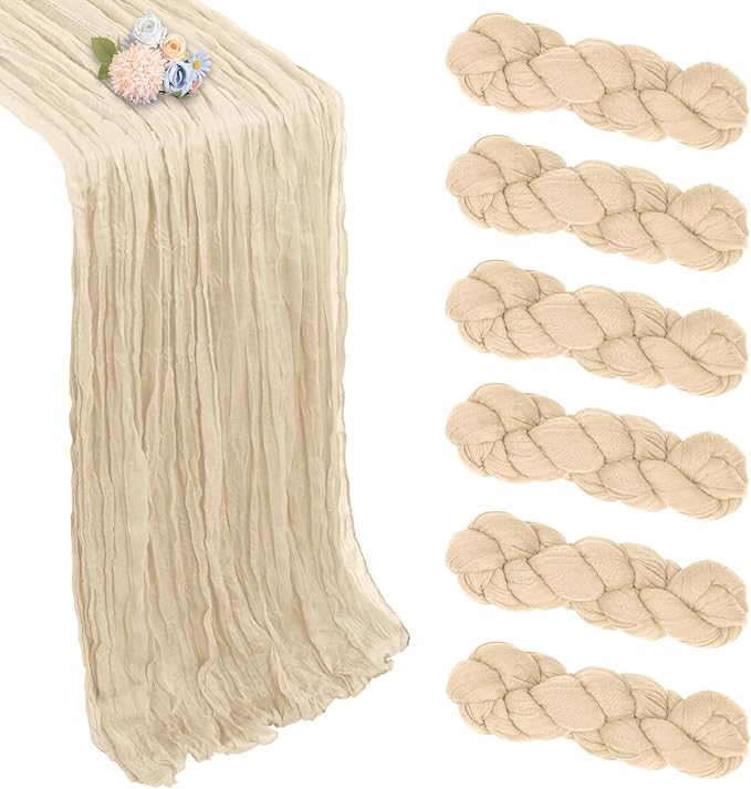 6 Pack Beige Cheesecloth Fall Table Runner 10ft Boho Gauze Fabric Cheese Cloth by Pepmily