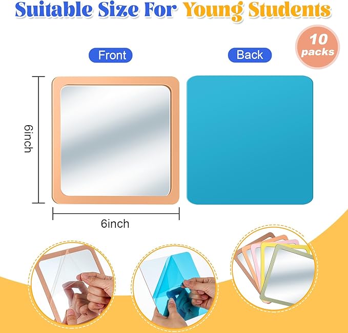 Dandat 10 Pcs Small Mirrors for Kids 6 x 6 Inch Square Shatter Proof Reflector - Image 2