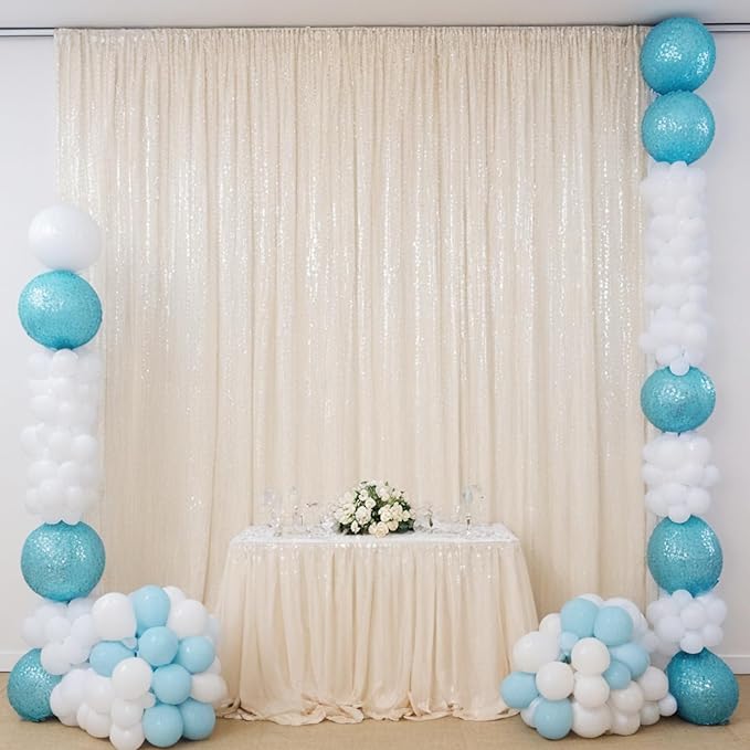 ShinyBeauty 20ftx10ft Sequins Fabric Backdrop Curtain-Ivory Backdrop - Image 2