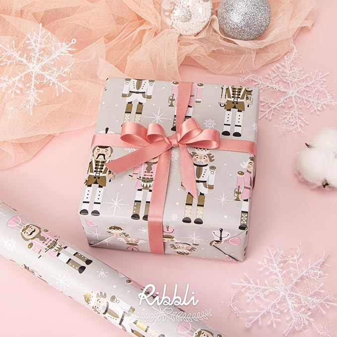 Ribbli Reversible Christmas Wrapping Paper Rolls, Nutcracker and Candy Cane - Image 3