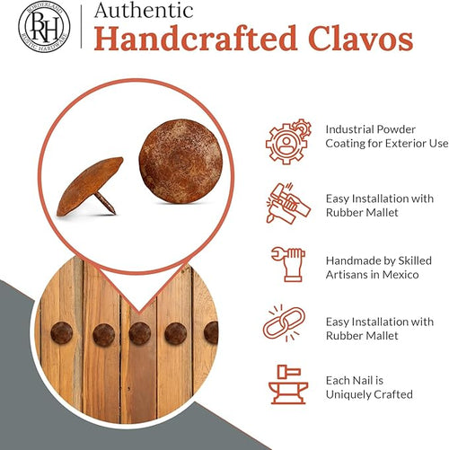 10 Pack 2" Round Head Iron Clavos Decorative Nails – Rusted – Handmade Rustic - Image 2