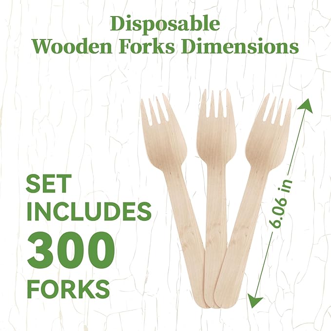 ECOLipak 300 Count Wooden Forks Disposable, Wooden Disposable Compostable Forks - Image 2