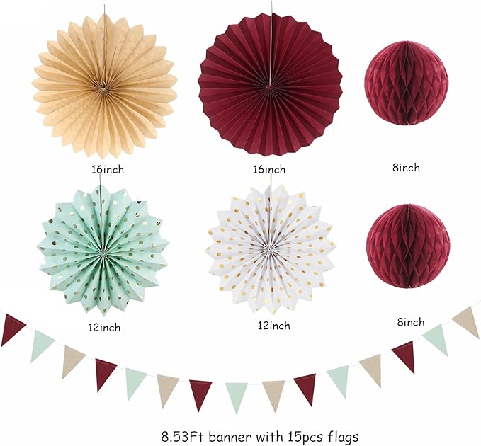 Sage-Olive Green Burgundy-Champagne Boho Party-Decorations - Image 3