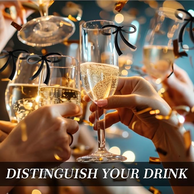 50 Pcs Bows Drink Tags Coquette Bow Wine Glass Charms Acrylic Bowknot Drink Tag - Image 4