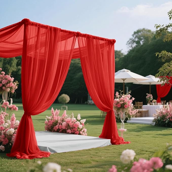 Wedding Arch Draping Fabric 29" x 18 FT Red Sheer Chiffon Outdoor Curtain Drapes - Image 5