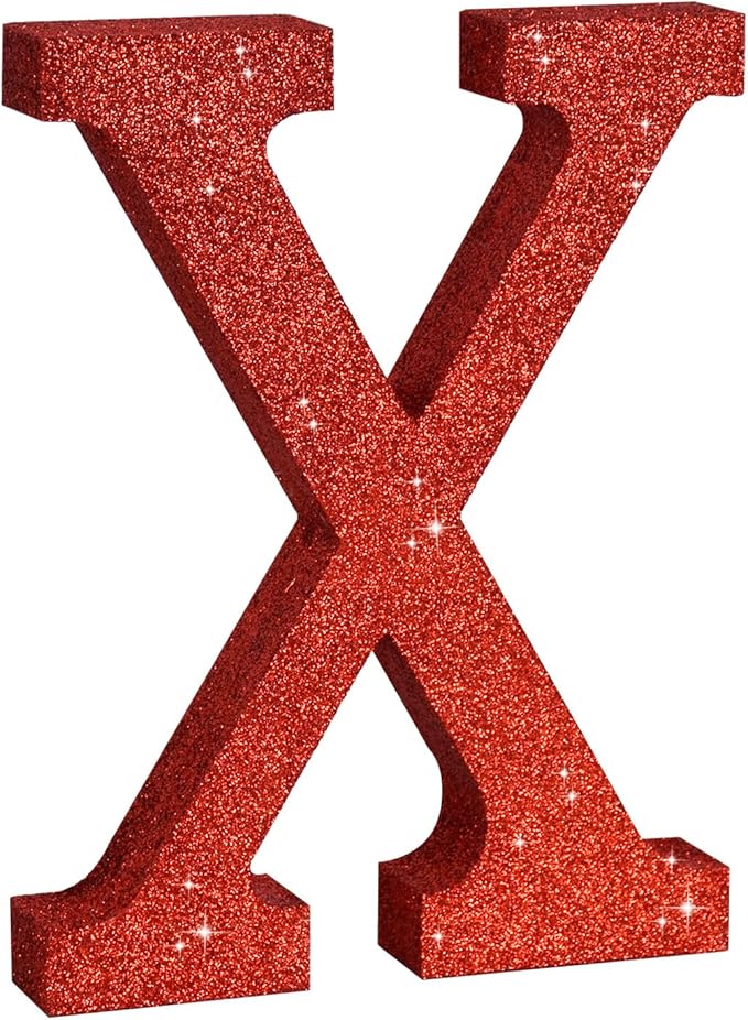 TONIFUL 8 Inch Red Glitter Letter X Table Centerpiece A-Z Red Birthday Party by TONIFUL