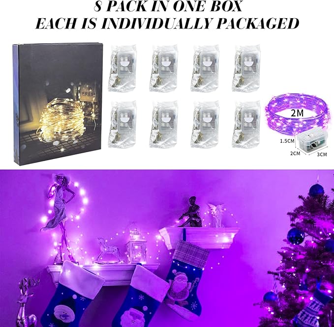 ZGWJ 8 Pack Fairy Lights Battery Operated, 7ft 20 Mini LED Fairy String Lights - Image 6