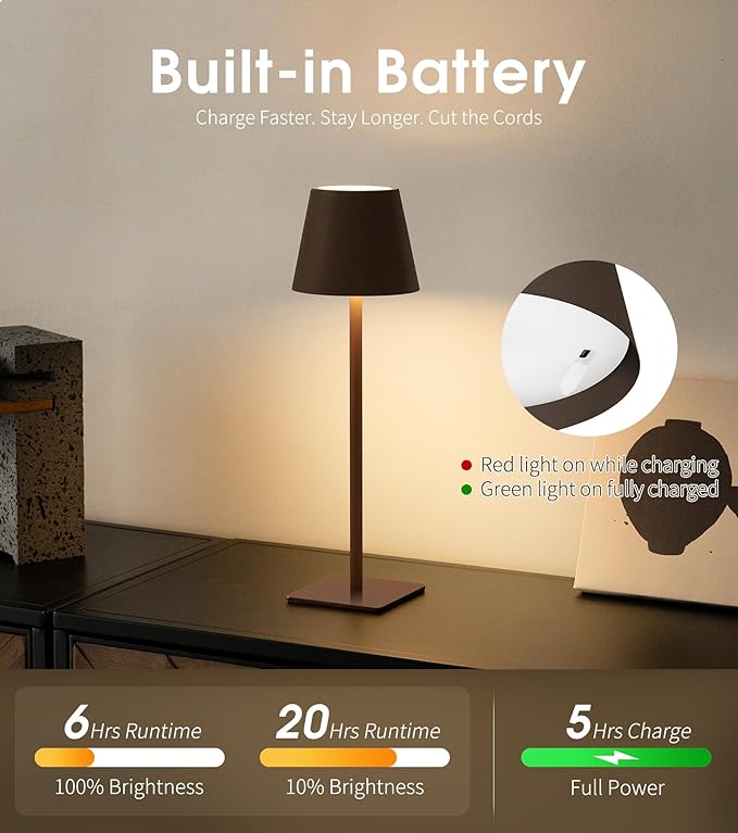 UME 3 Pack Cordless Table Lamp, Battery Operated Lamp - Image 5
