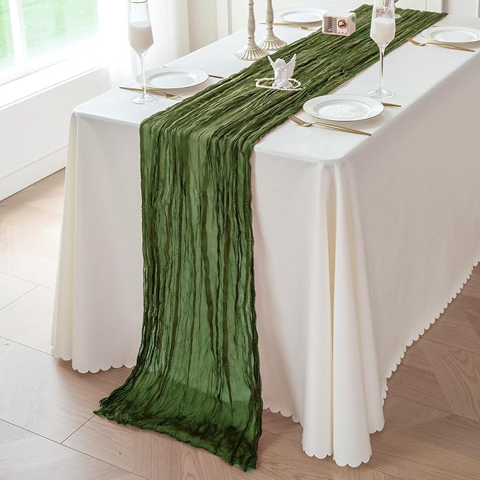 Sioloc 1 Pack Moss Green Cheesecloth Table Runner Fall Autumn Decor - Image 3
