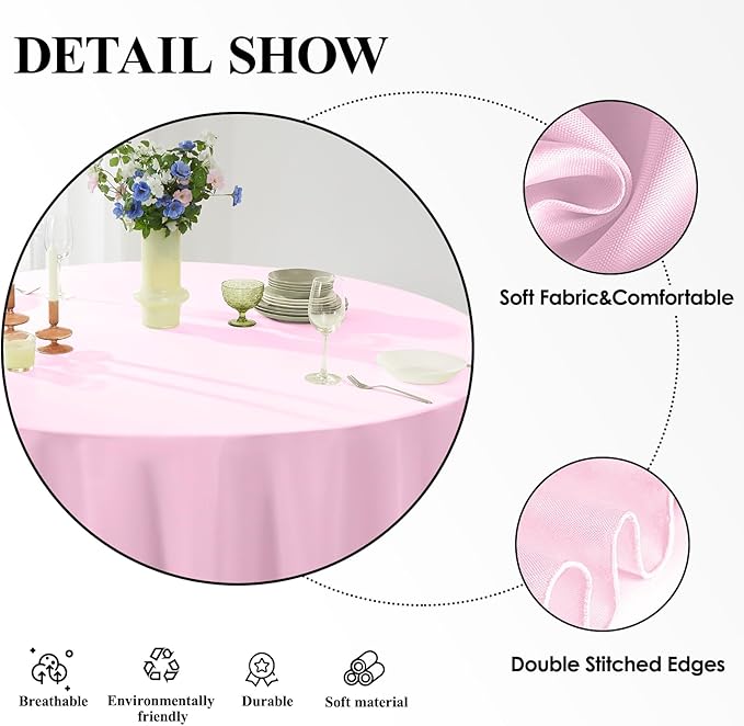 Round Tablecloth 6 Pack 108 Inch Pink Tablecloths Washable Decorative Linen - Image 4