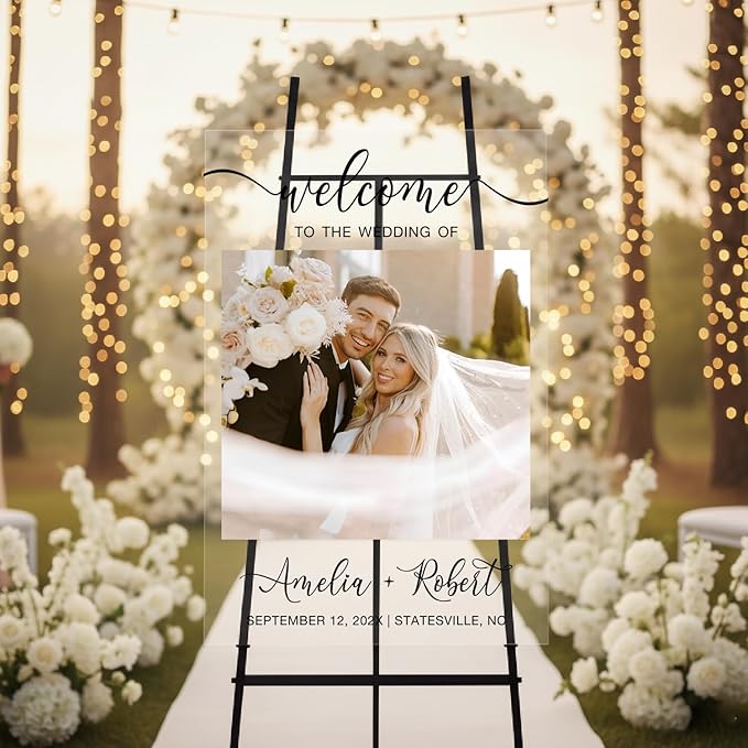 Personalized Wedding Photo Acrylic Welcome Sign – Custom Picture Board by Unknown