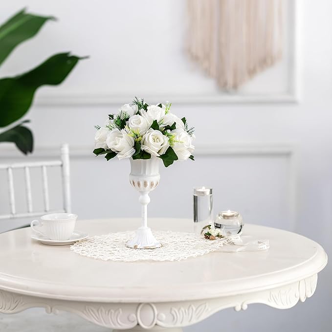 BLOSMON White Roses Artificial Flowers: 2 Pcs Fake Floral Balls Centerpiece - Image 8