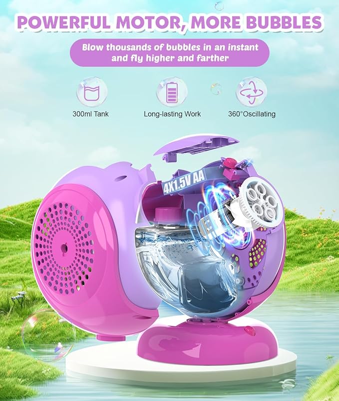 Bubble Machine, Automatic 360° Rotation & 75° Adjustment Bubbles Blower - Image 2