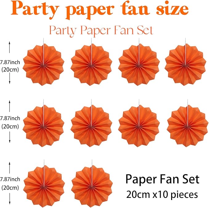 Orange Birthday Party Decorations, DIY Orange Paper Fans Hanging Decoration - Image 2