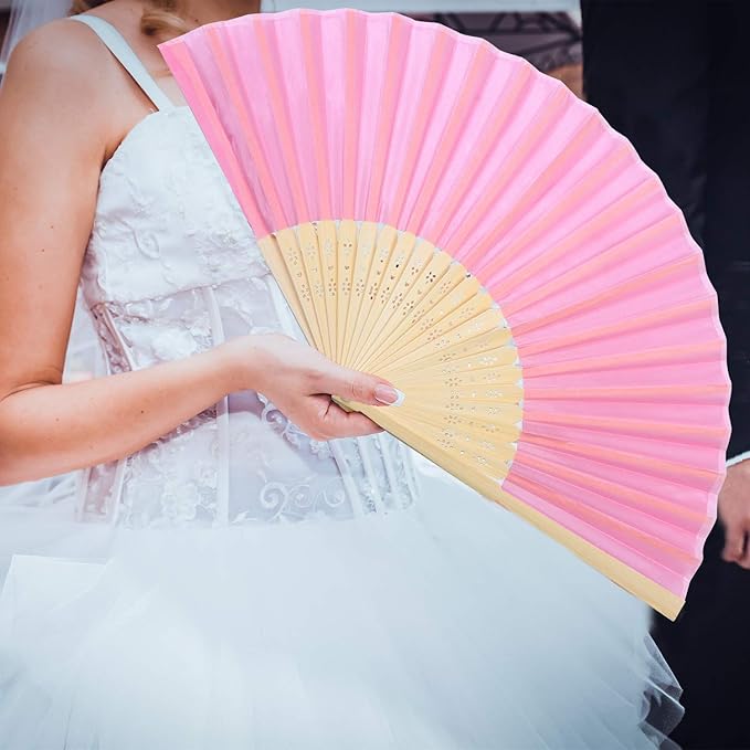 Aneco 18 Pieces Pink Handheld Cloth and Bamboo Folding Fans - Image 7