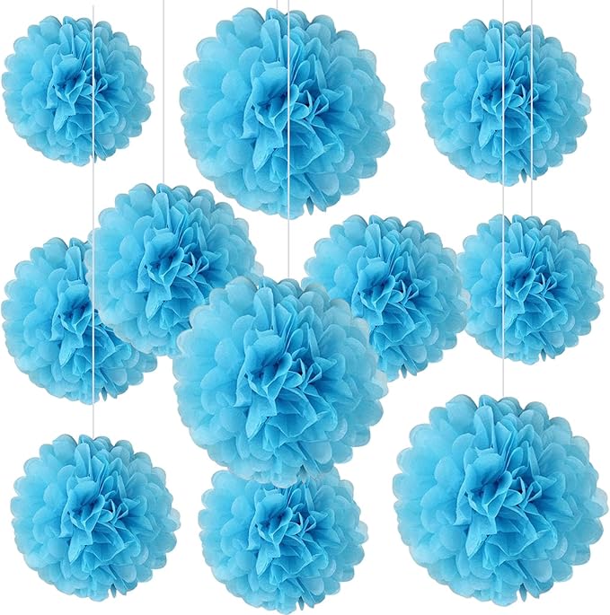 20 PCS Baby Blue Tissue Paper Pom Poms, Tissue Pom Poms Flowers, Sizes of 6" by Zankubom