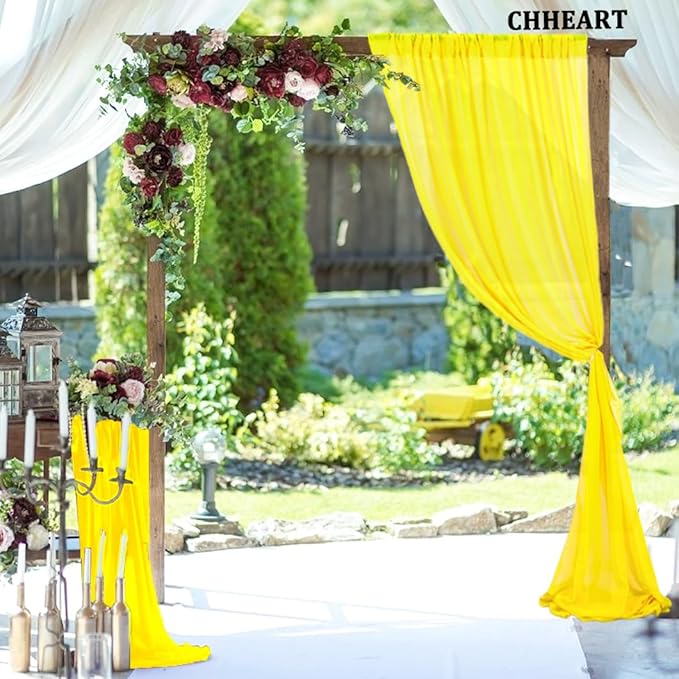 Wedding Arch Draping Fabric 20 Ft Yellow Chiffon Drapes - Image 5
