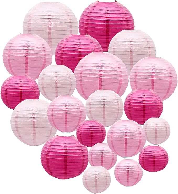 ADLKGG Pink Paper Lanterns Decorative, Hanging Round Paper Lanterns Indoor by ADLKGG