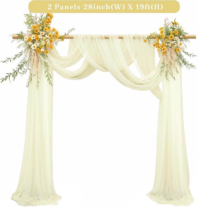 2 Panels Wedding Arch Draping Fabric Ivory Sheer Backdrop Curtain Arch Drape - Image 5