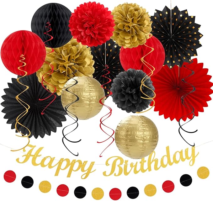 Red-Black Gold Casino-Theme Birthday Party-Decorations by Huglony