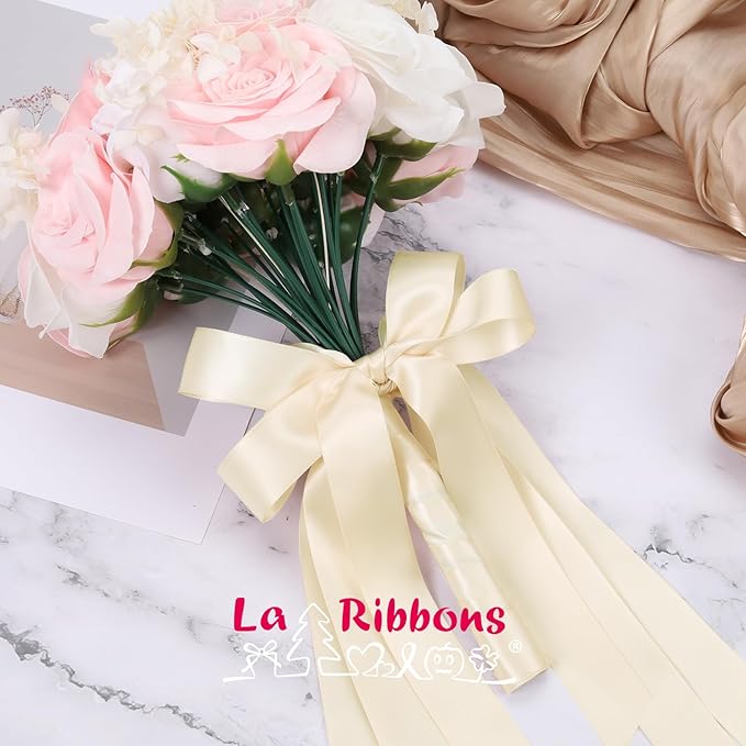 LaRibbons 1 Inch 50 Yard Double Faced Satin Ribbon, Nude Beige Satin Craft - Image 2