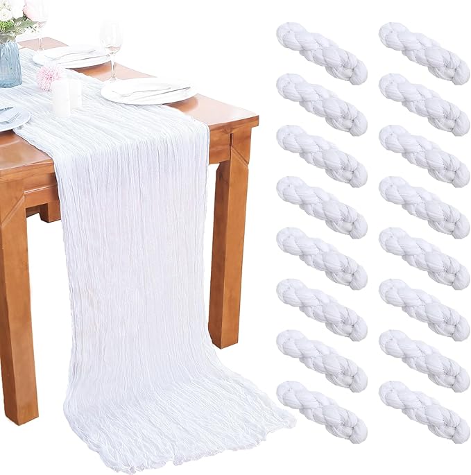 16PCS White Cheesecloth Table Runner 10FT 35x120Inch Boho Gauze Cloth Long by AIRIT+LOVELY