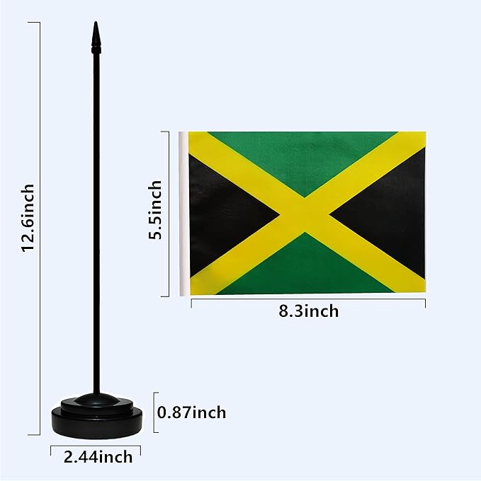 Jamaica Jamaican Deluxe Desk Flag Set, Small Mini Miniature Jamaica Jamaican - Image 3