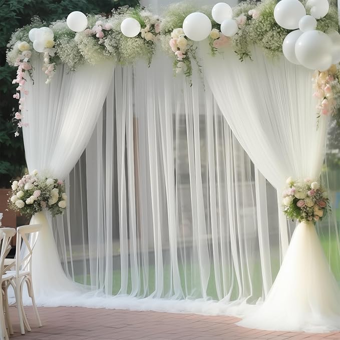 10x10 Ivory Tulle Backdrop Curtains - Image 3