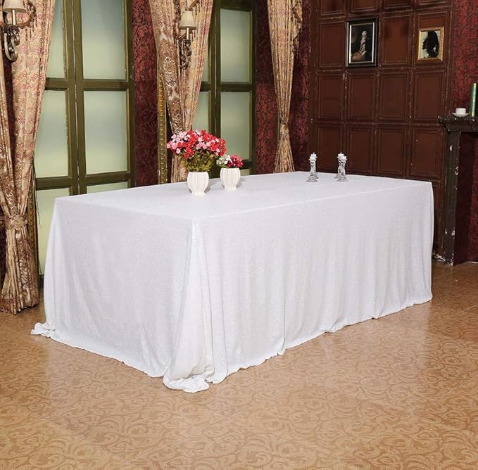 SquarePie Sequin Tablecloth 60 x 102 Inch White Sparkly Table Linen - Image 7