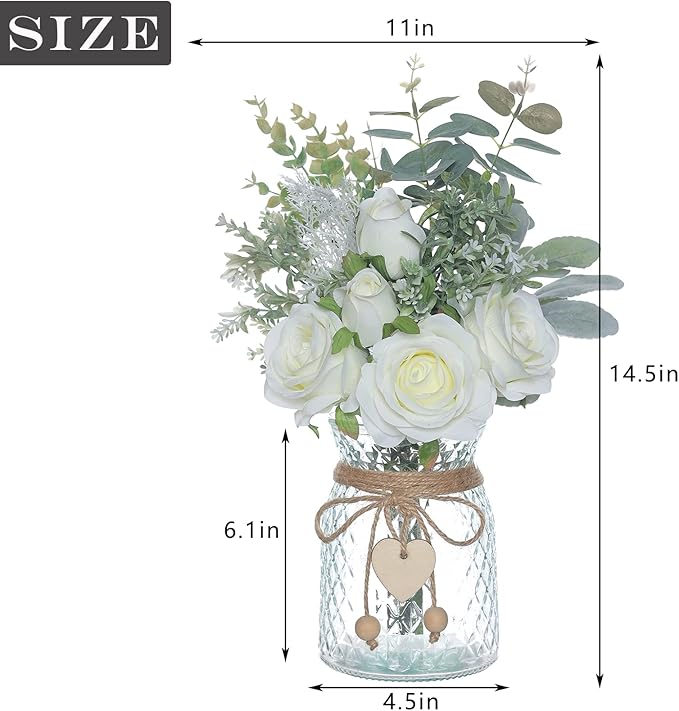 Faux Flowers with Vase, Artificial Silk Roses in Vase, Fake Plant Eucalyptus - Image 6