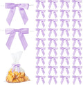 50Pcs Lilac Twist Tie Bows for Gift Wrapping 2.5" Satin Ribbon Bow for Treat by TULOBI