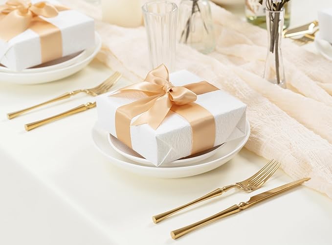 Champagne Satin Ribbon 1-1/2 Inch 50 Yards Double-Faced Polyester Ribbons - Image 5