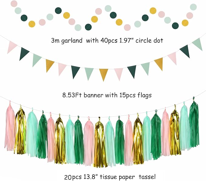 Sage-Green Pink Gold Party-Decorations - Image 4