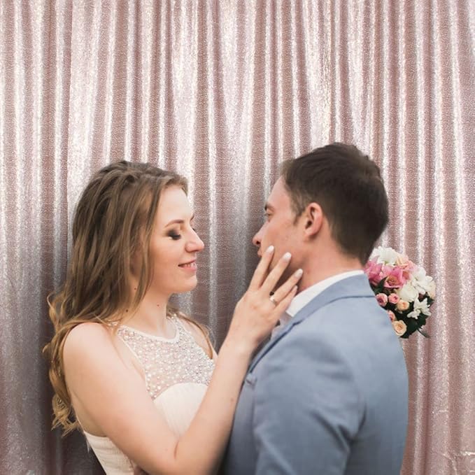 Poise3EHome 8Ft x 8Ft Champagne Sequin Backdrop, Glitter Thick Satin Sequin - Image 5