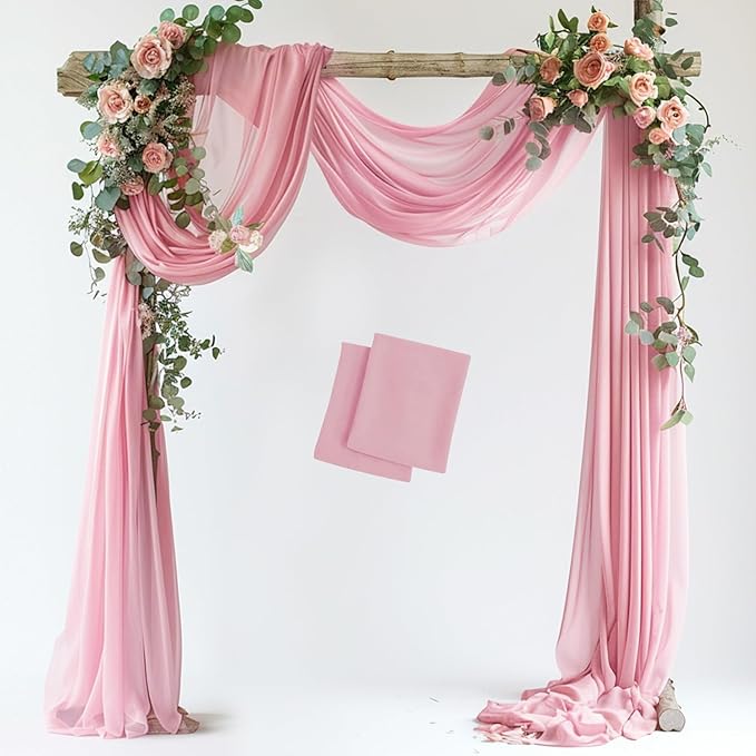 Wedding Arch Draping Fabric 2 Panels 28.7" x 20FT Blush Pink Sheer Chiffon by Xiomot